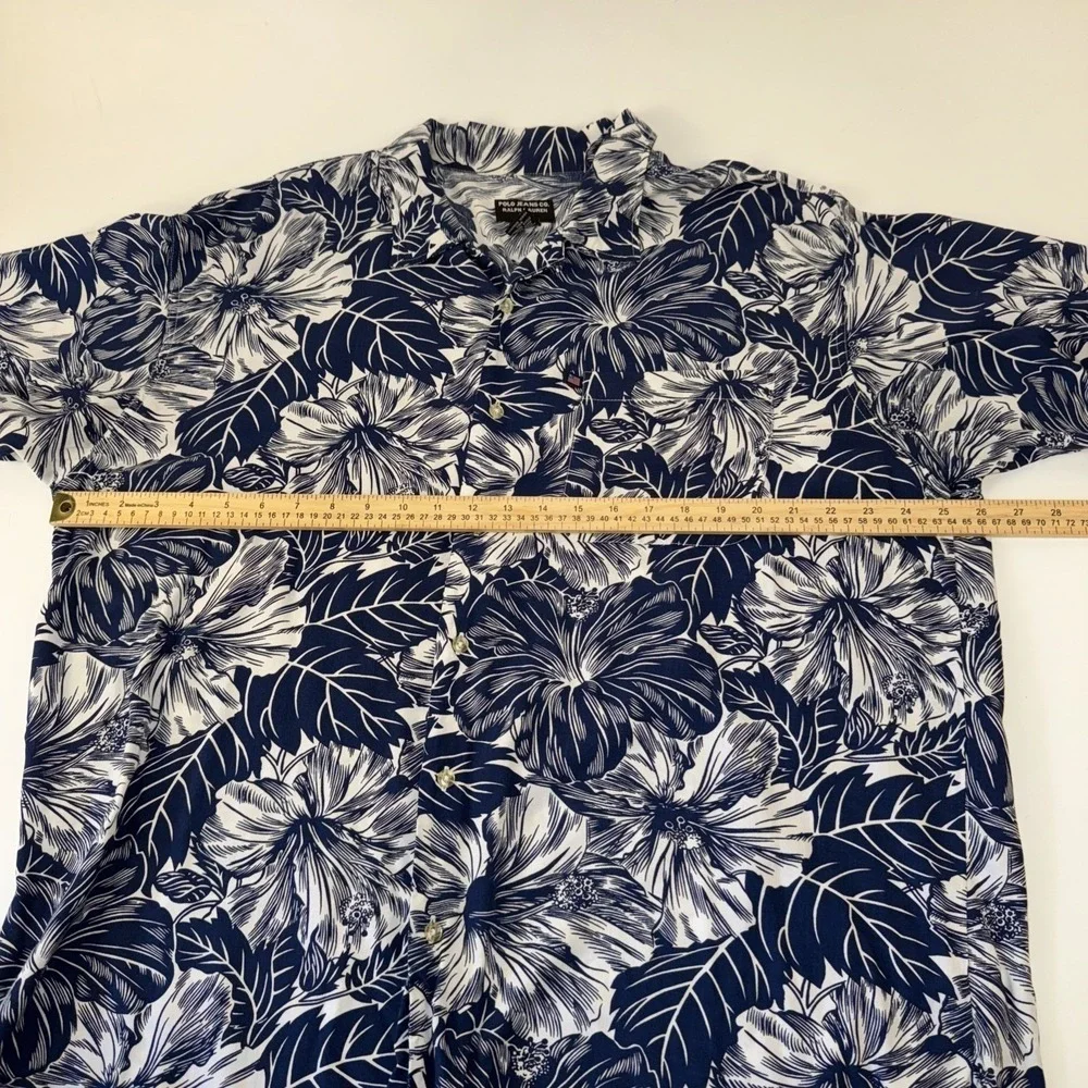 Polo Jeans Co Ralph Lauren Shirt Mens 2XL Blue Hibiscus Floral Rayon Hawaiian